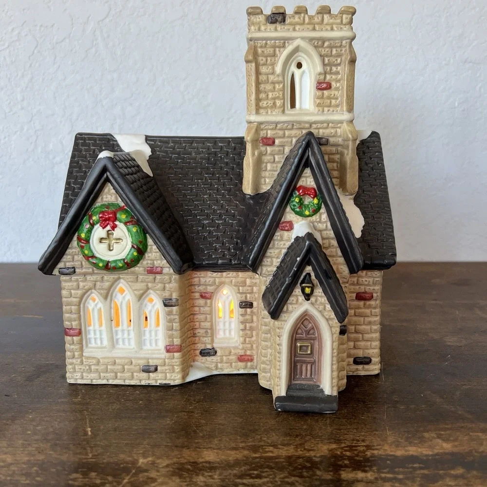 VTG Dickens Keepsake‎ Porcelain Lighted House Church Village O'Well Novelty 1995